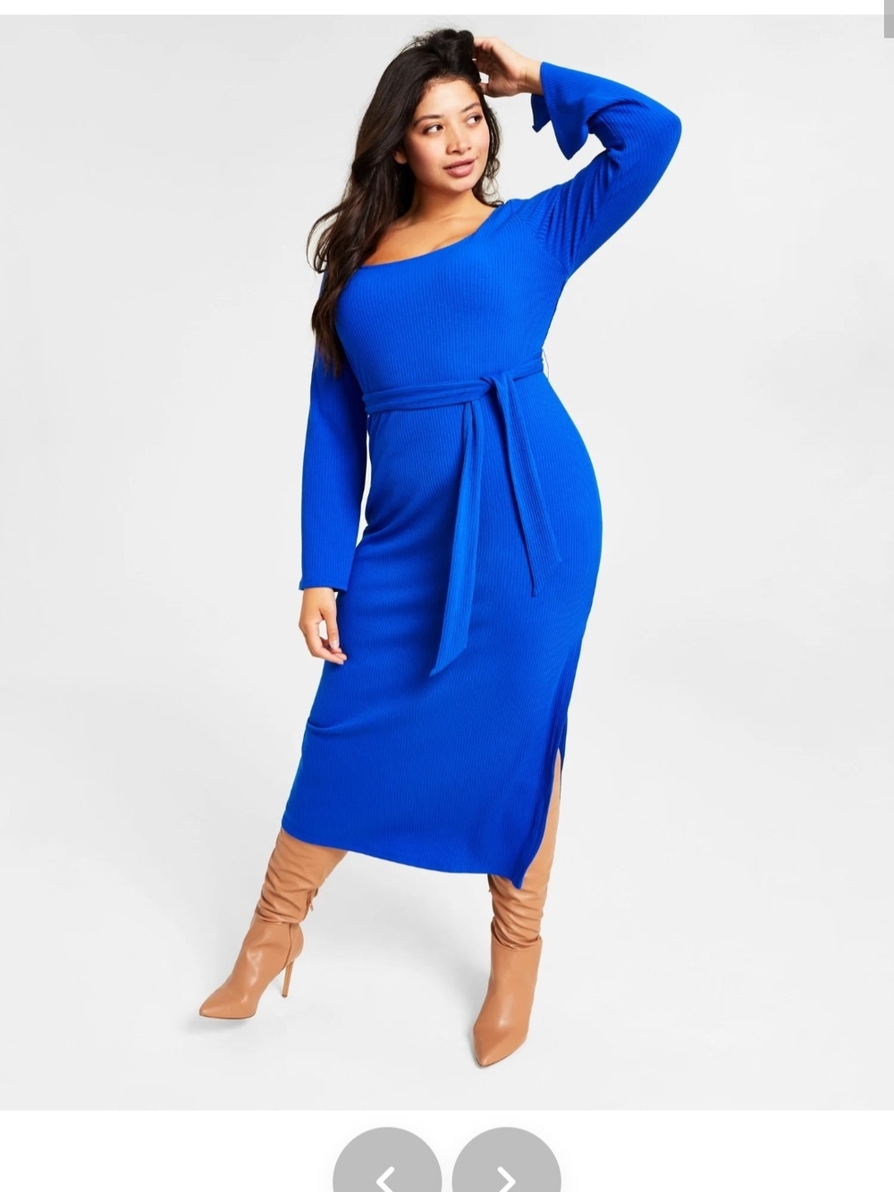Bar III Black Ribbed Long Sleeve Maxi Dress with Waist Tie